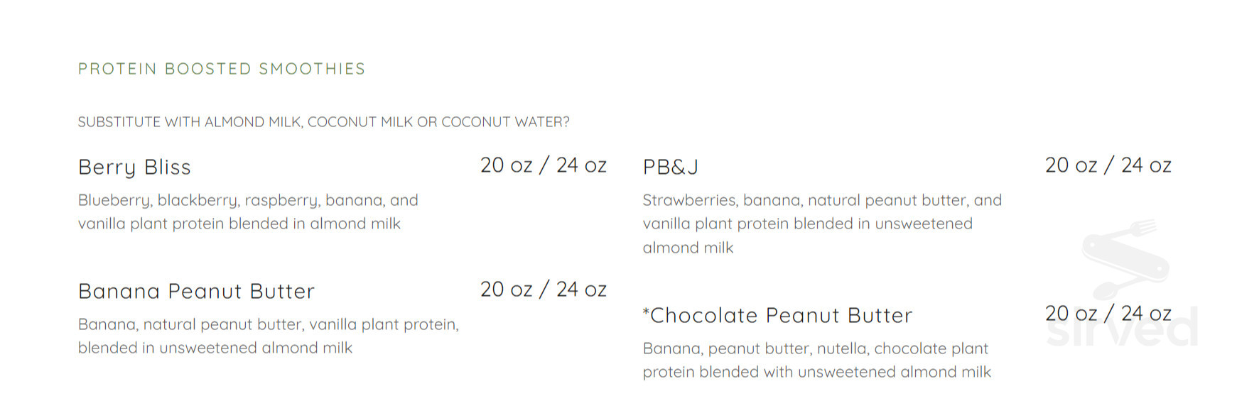 Fresh Blends menu in Jacksonville, North Carolina, USA