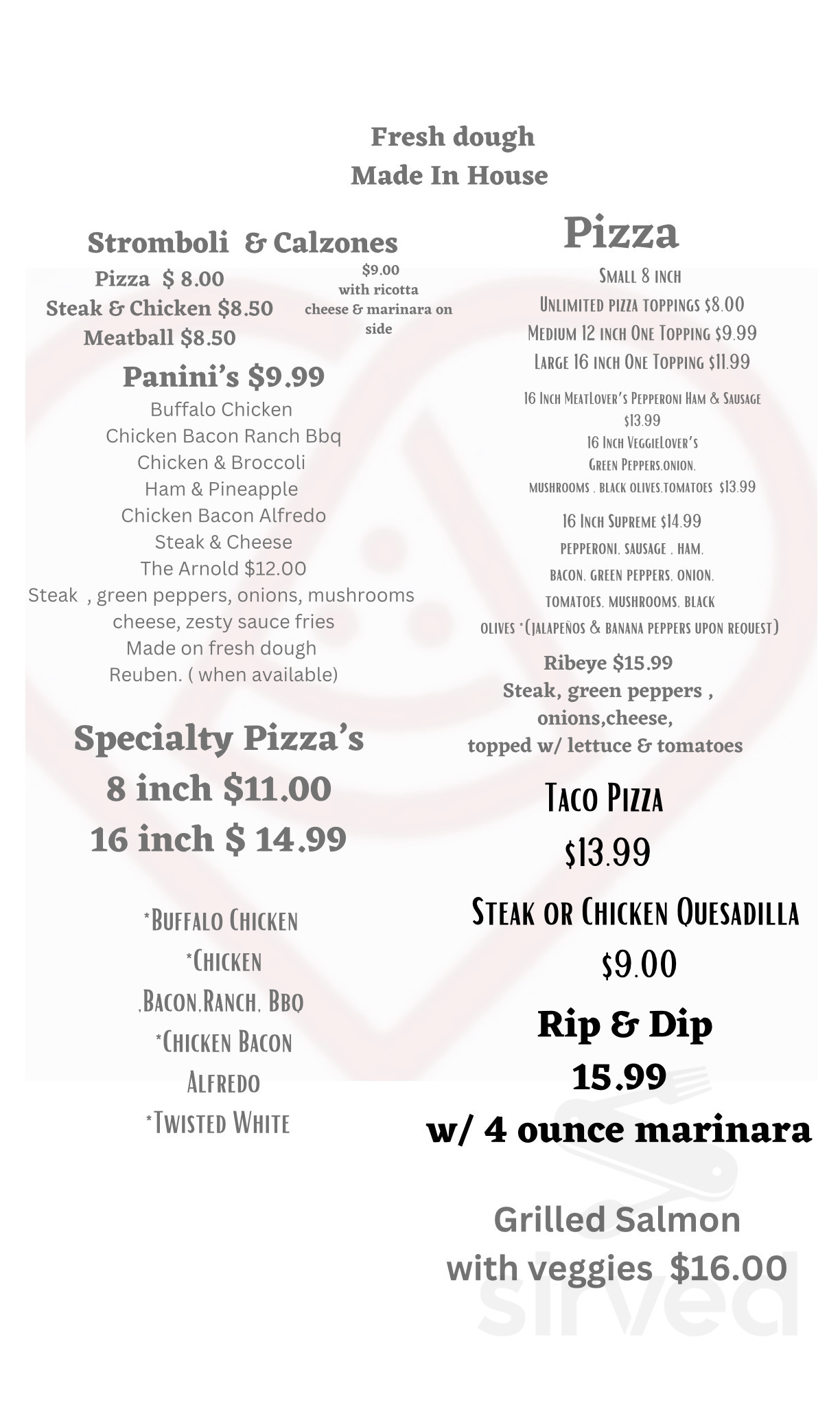 Menu for Matt’s Pizza Shop in Newburg, WV | Sirved