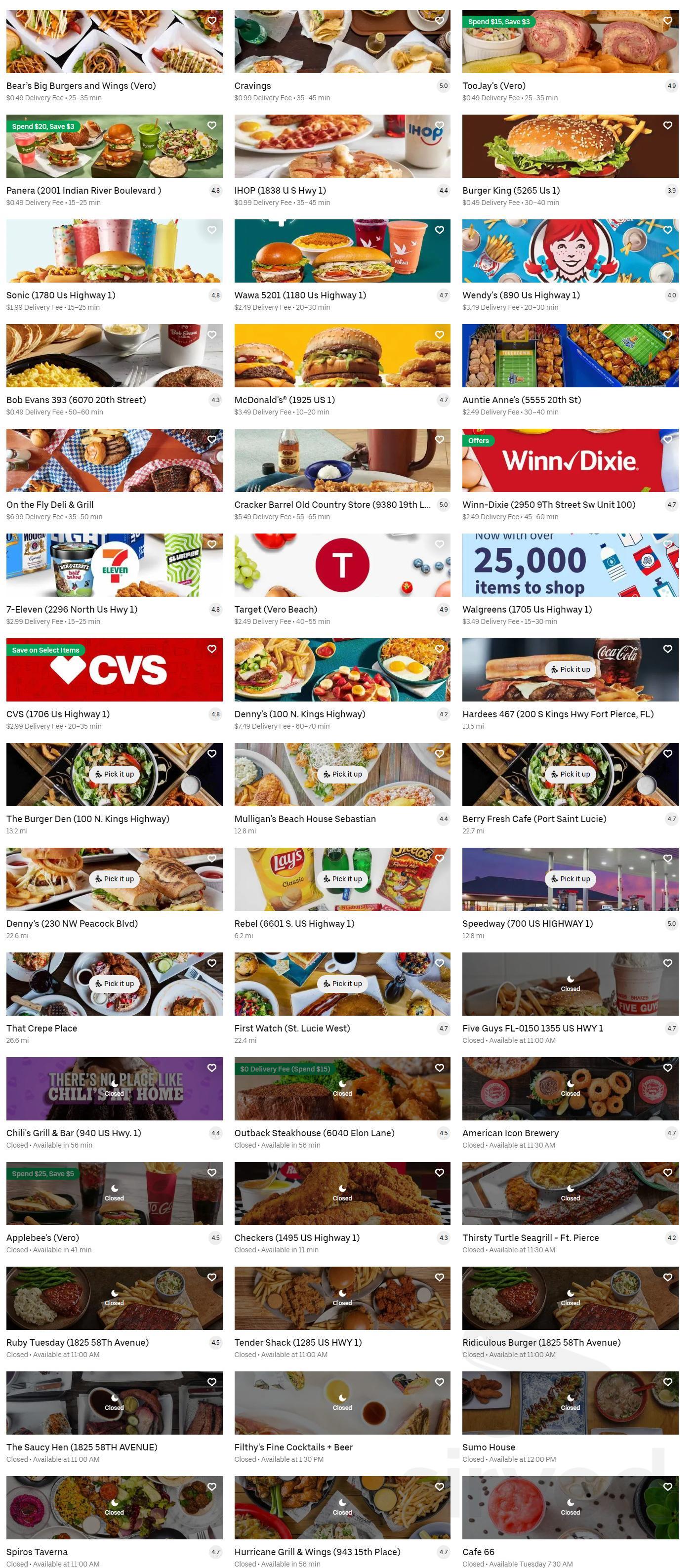 Bear's Big Burgers and Wings menu in Vero Beach, Florida, USA