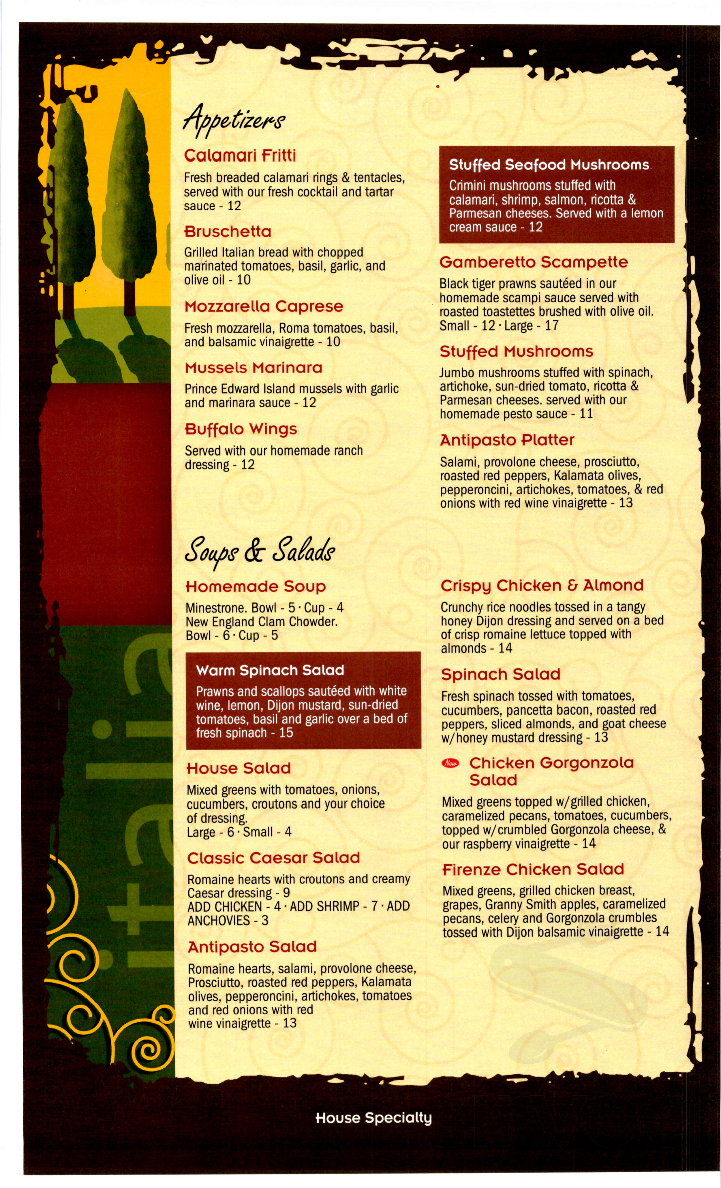 Firenze menu in Oakdale, California, USA