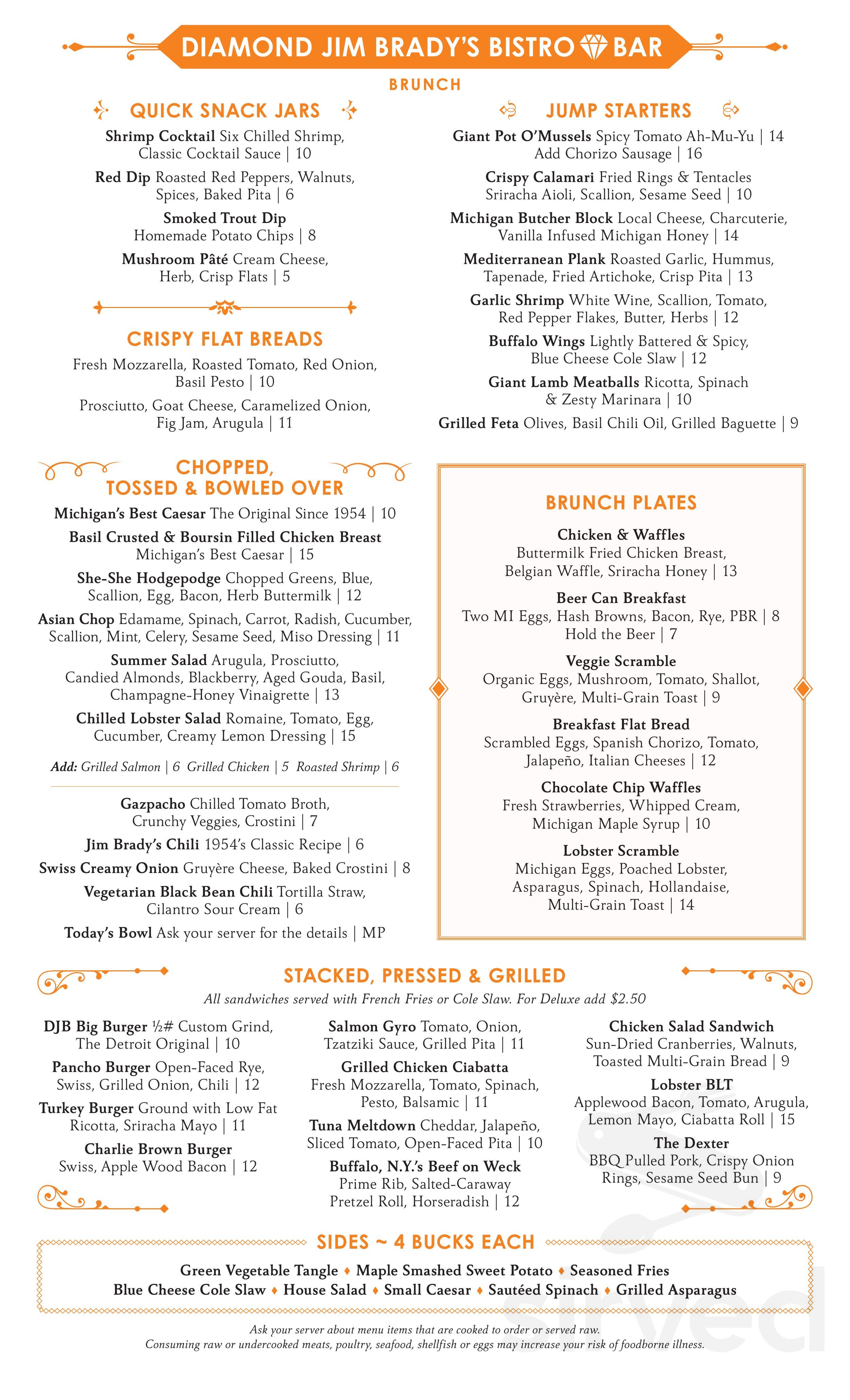 Diamond Jim Brady's Bistro Bar menu in Novi, Michigan, USA