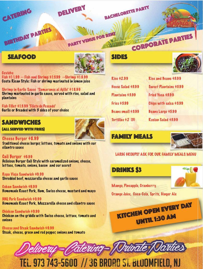 Gloria's Bar And Grill menu in Bloomfield, New Jersey, USA