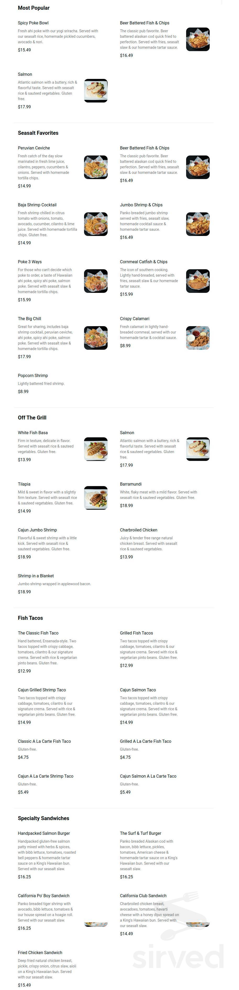 Seasalt Fish Grill menu in Los Angeles, California, USA