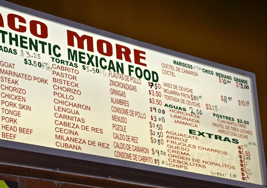 Taco More Austin menu in Austin, Texas, USA