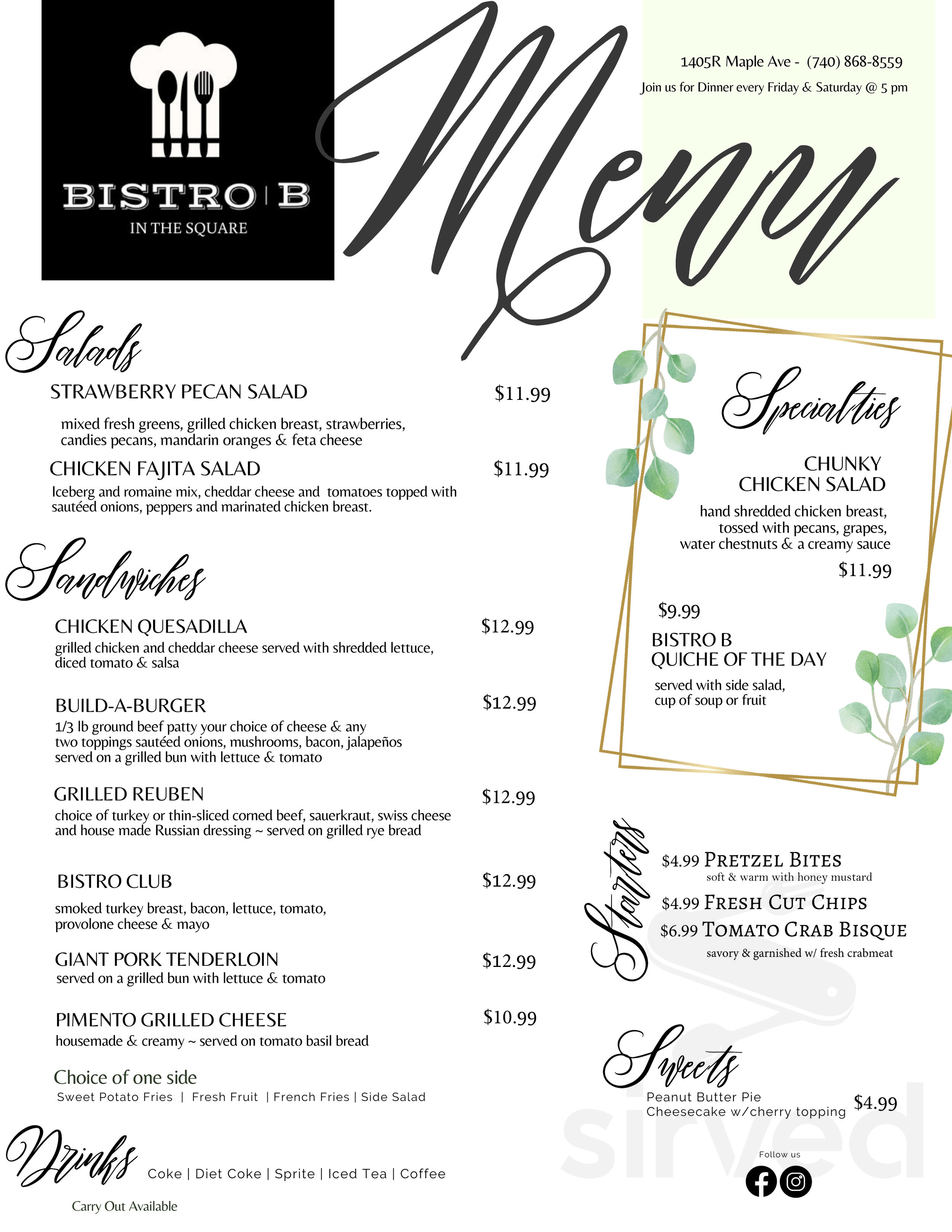 Bistro B In The Square menu in Zanesville, Ohio, USA