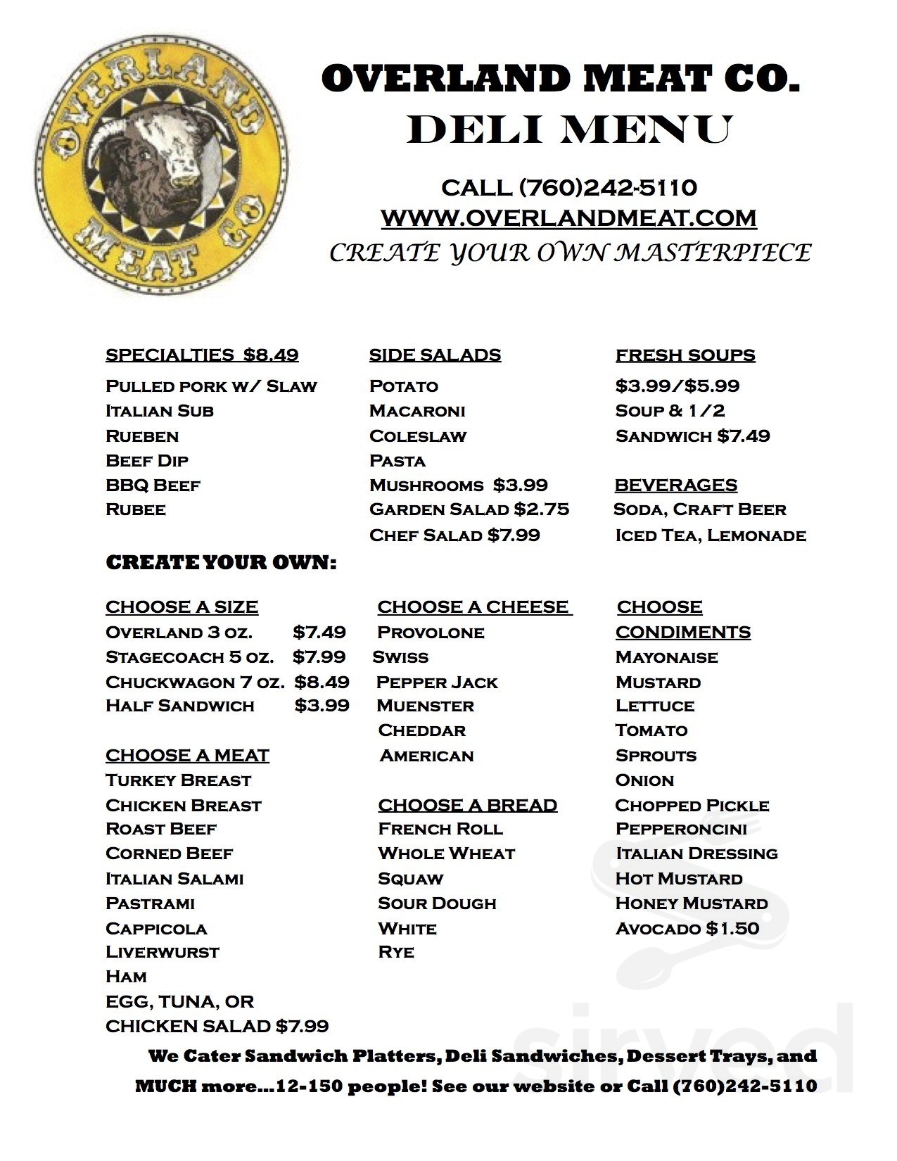 Overland Meat Company menu in Apple Valley, California, USA