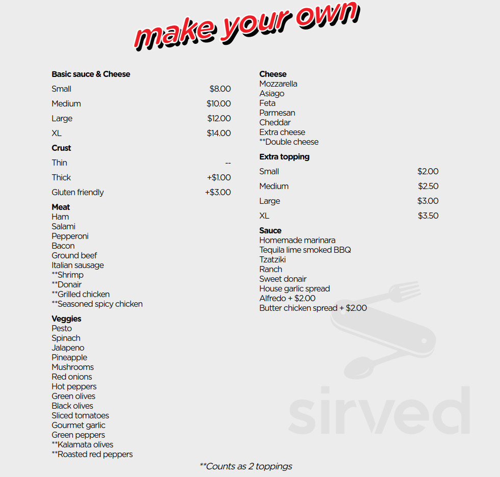 Menu Tumbler Ridge BC's Joe's Pizza Stone Sirved