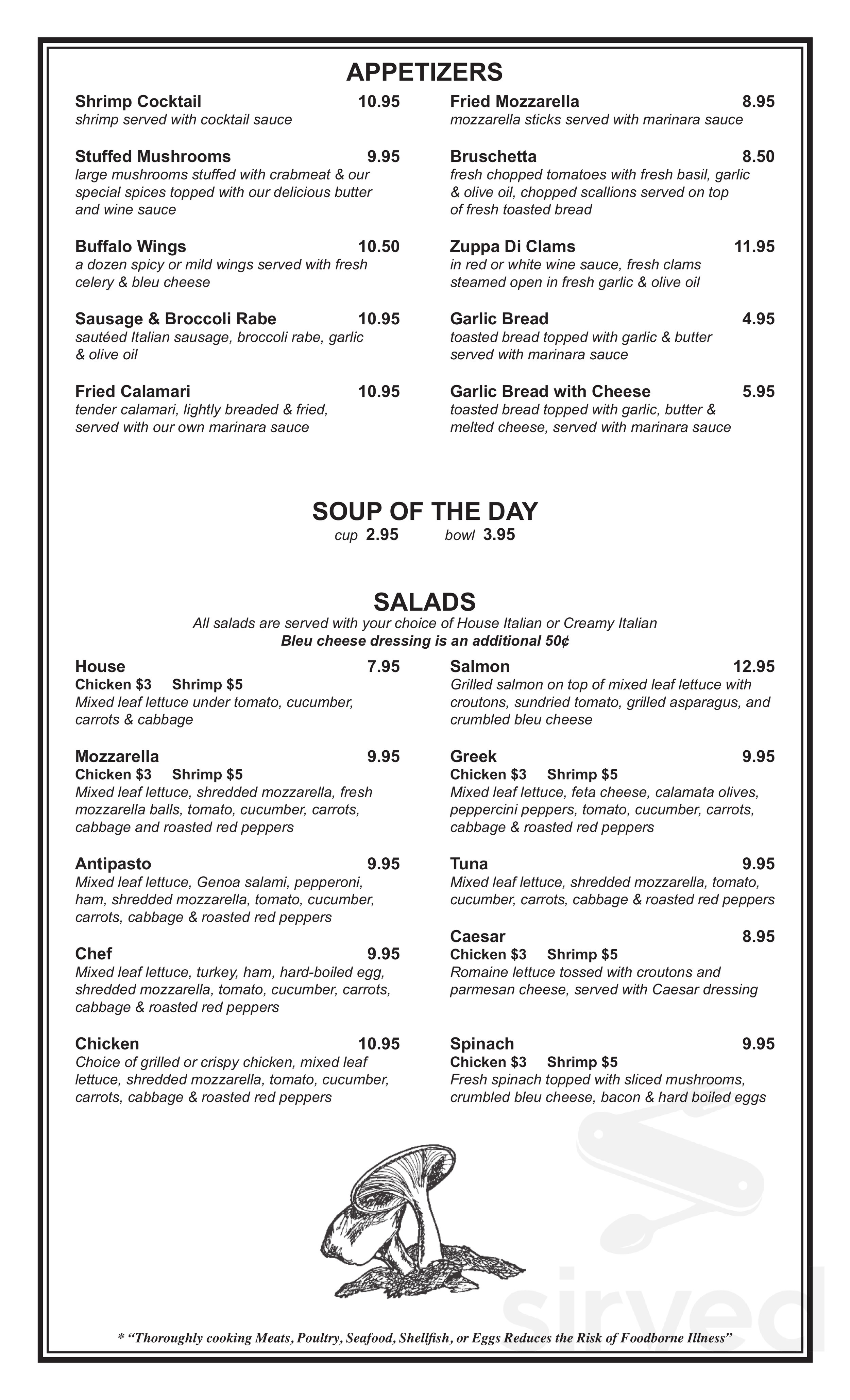 Portobellos Restaurant Pizzaria & Lounge lunch menu in New Hartford, Connecticut