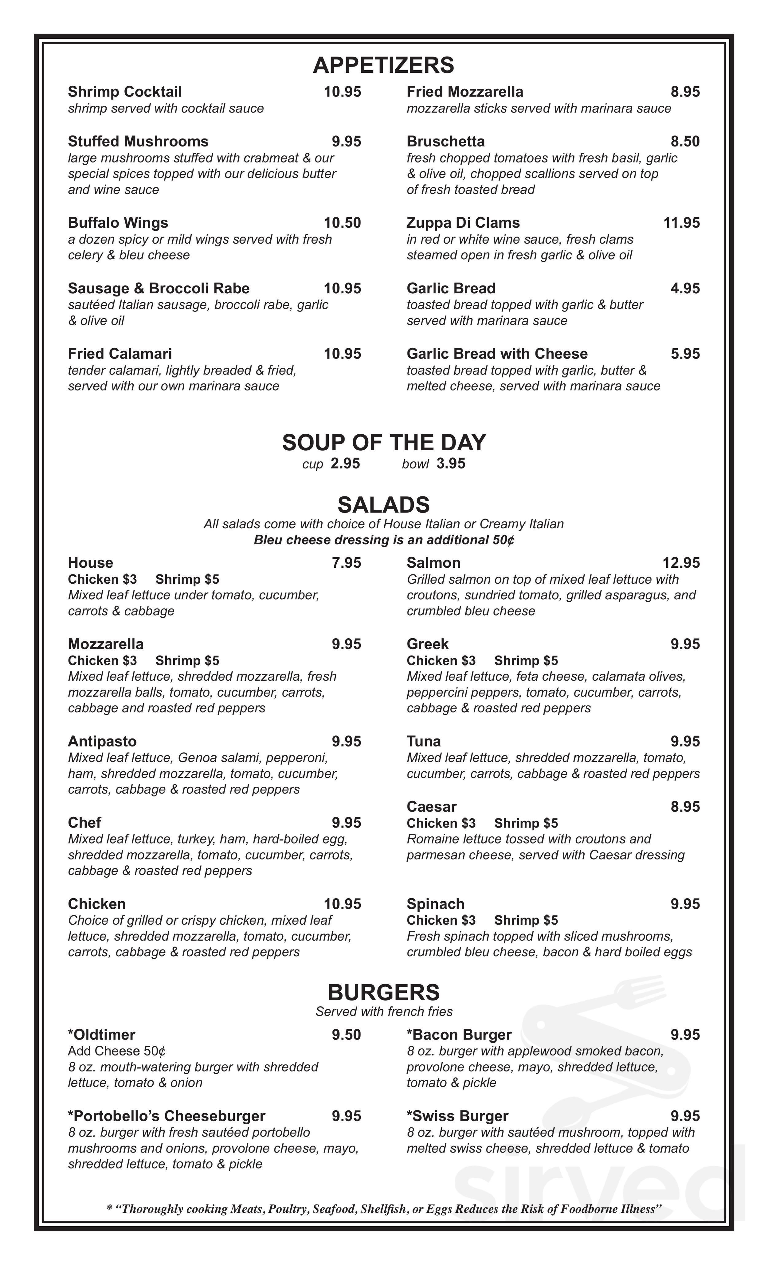 Portobellos Restaurant Pizzaria & Lounge menu in New Hartford, Connecticut