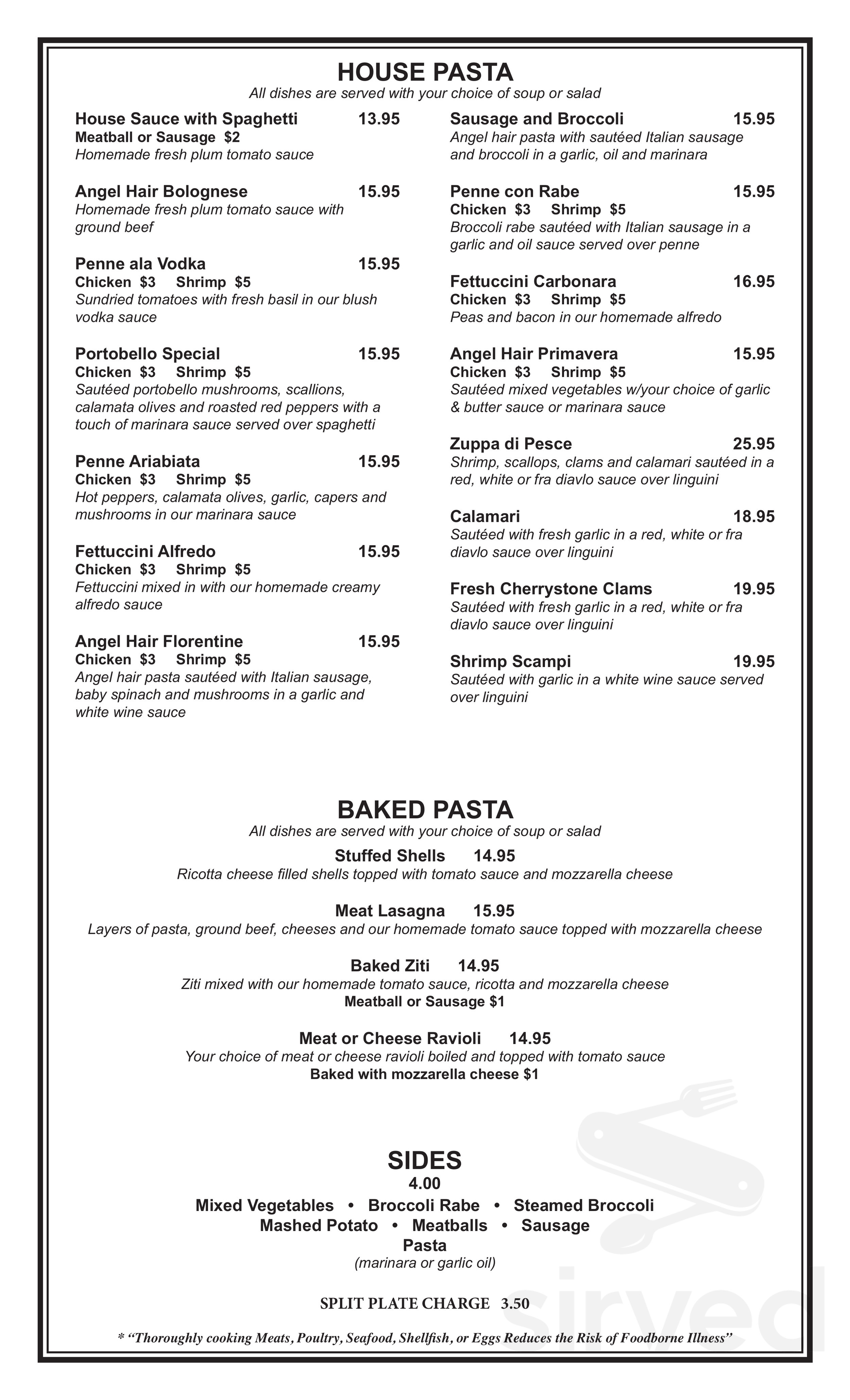 Portobellos Restaurant Pizzaria & Lounge menu in New Hartford, Connecticut