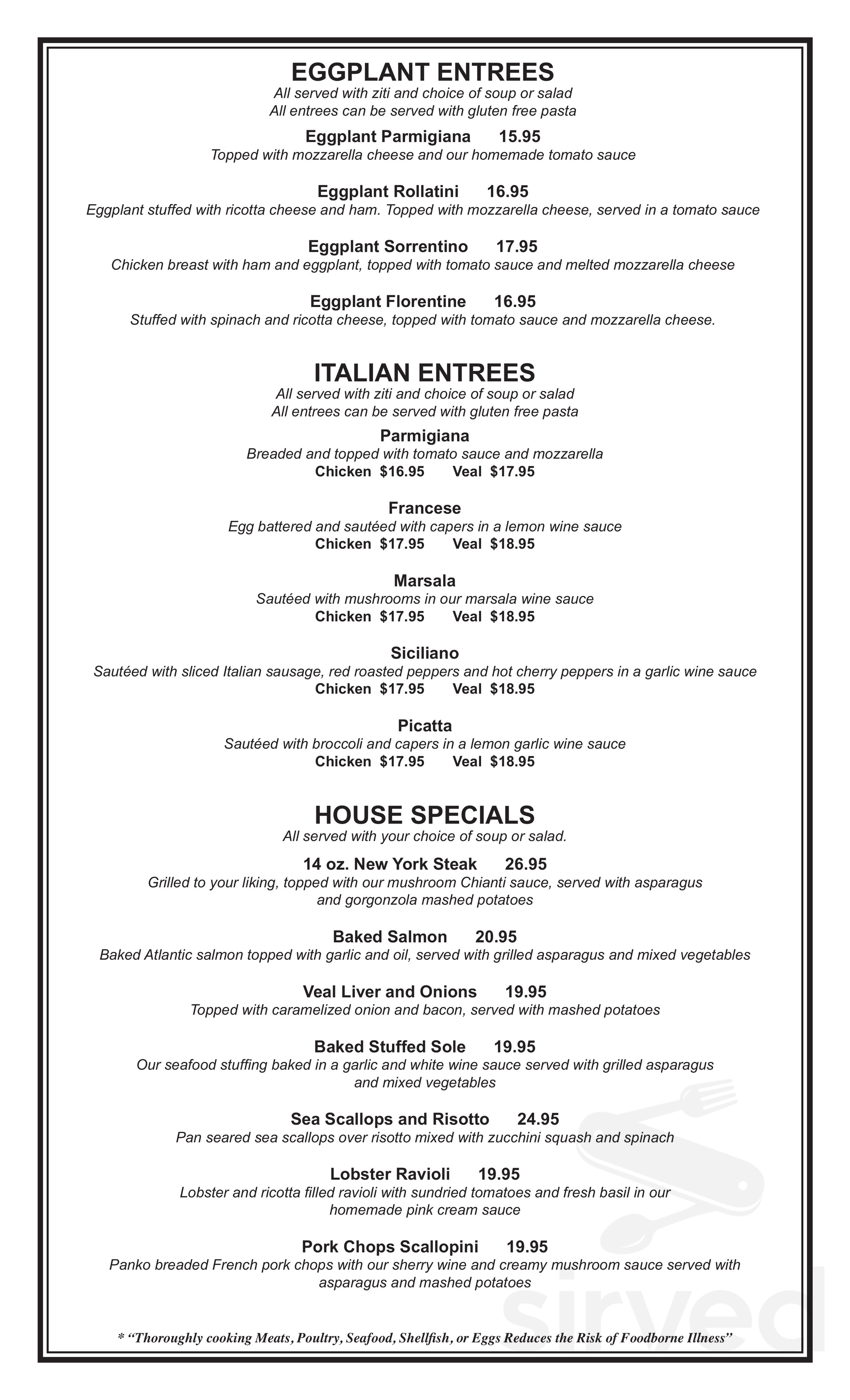 Portobellos Restaurant Pizzaria & Lounge menu in New Hartford, Connecticut