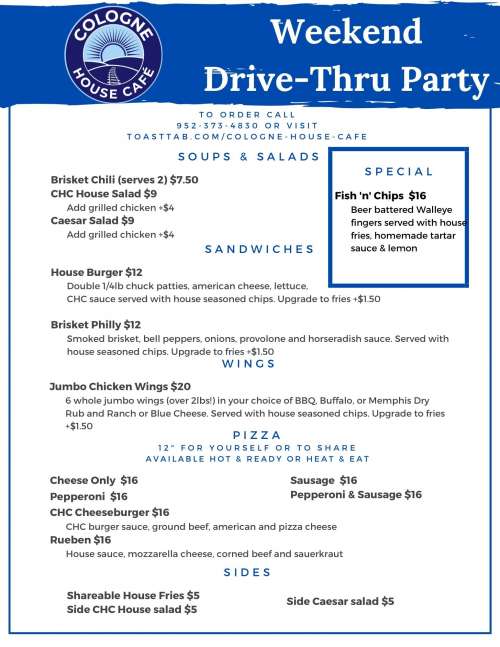 Cologne House Cafe menu in Cologne, Minnesota, USA