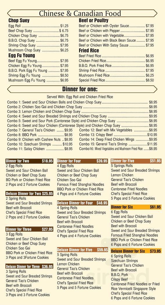 Menu - Windsor ON's Sun Hong BBQ & Seafood Restaurant | Sirved
