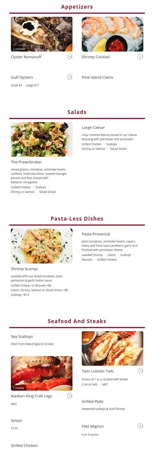 Prawnbroker Restaurant and Fish Market menu in Fort Myers, Florida, USA