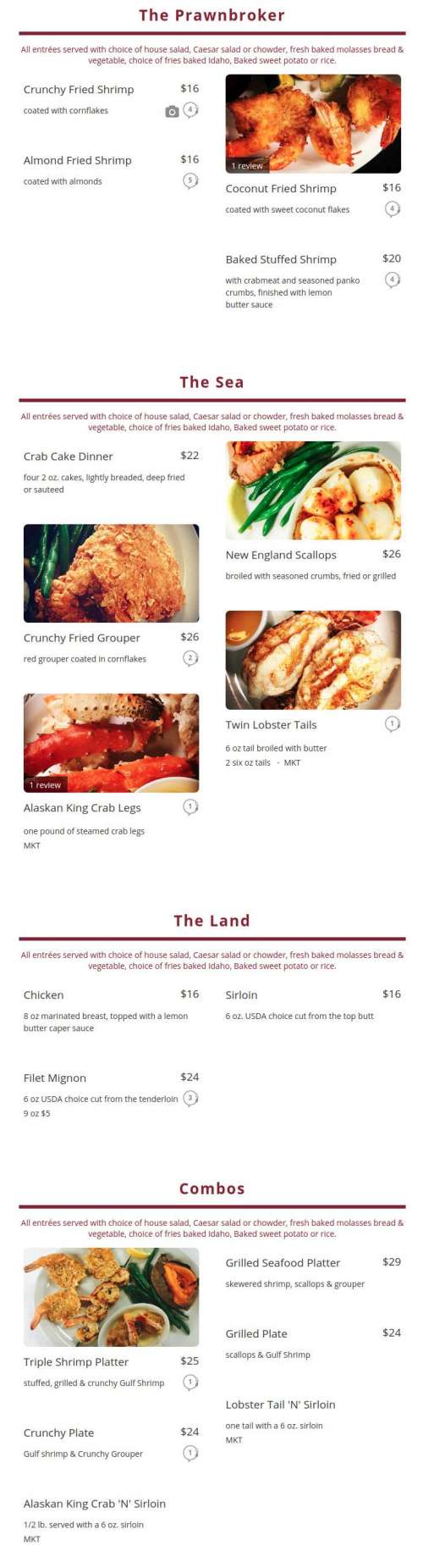 Prawnbroker Restaurant and Fish Market menu in Fort Myers, Florida, USA