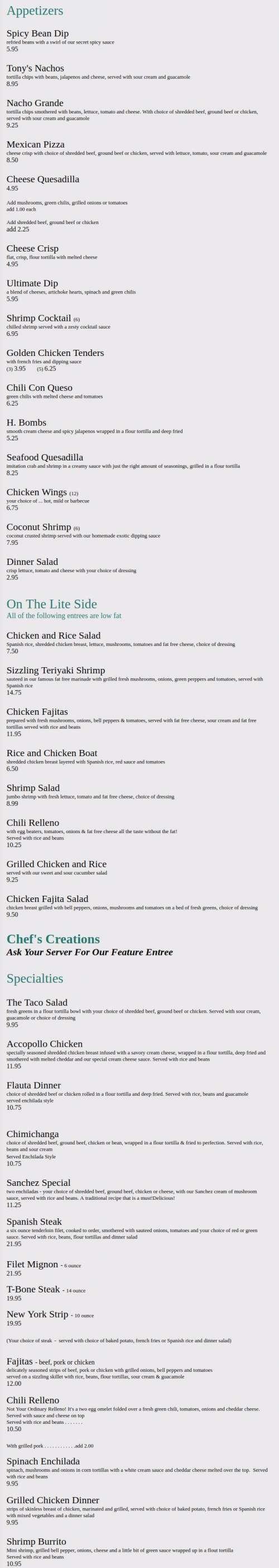 Que Bueno menu in Fountain Hills, Arizona, USA