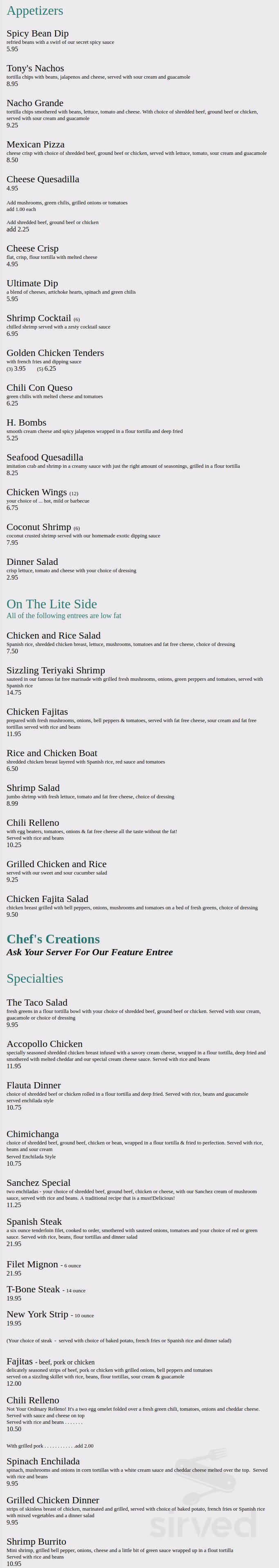 Que Bueno menu in Fountain Hills, Arizona, USA