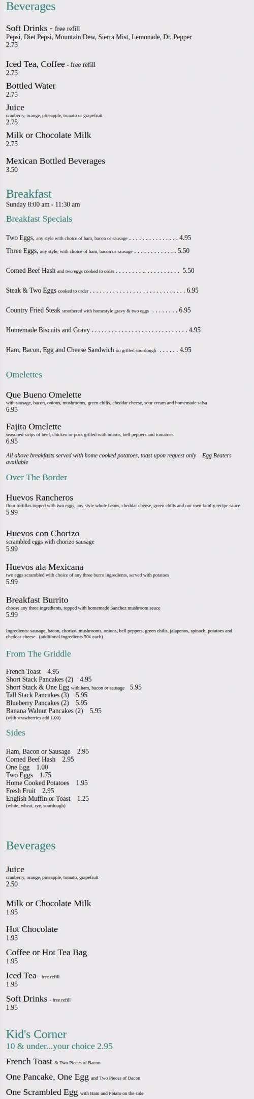 Que Bueno menu in Fountain Hills, Arizona, USA