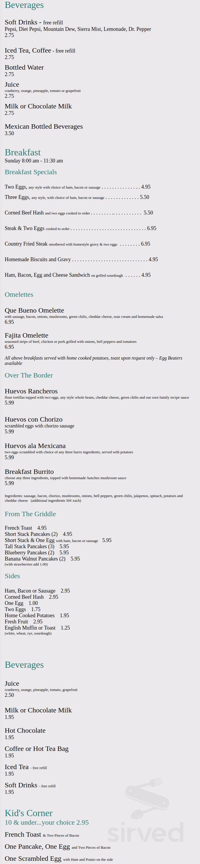 Que Bueno menu in Fountain Hills, Arizona, USA