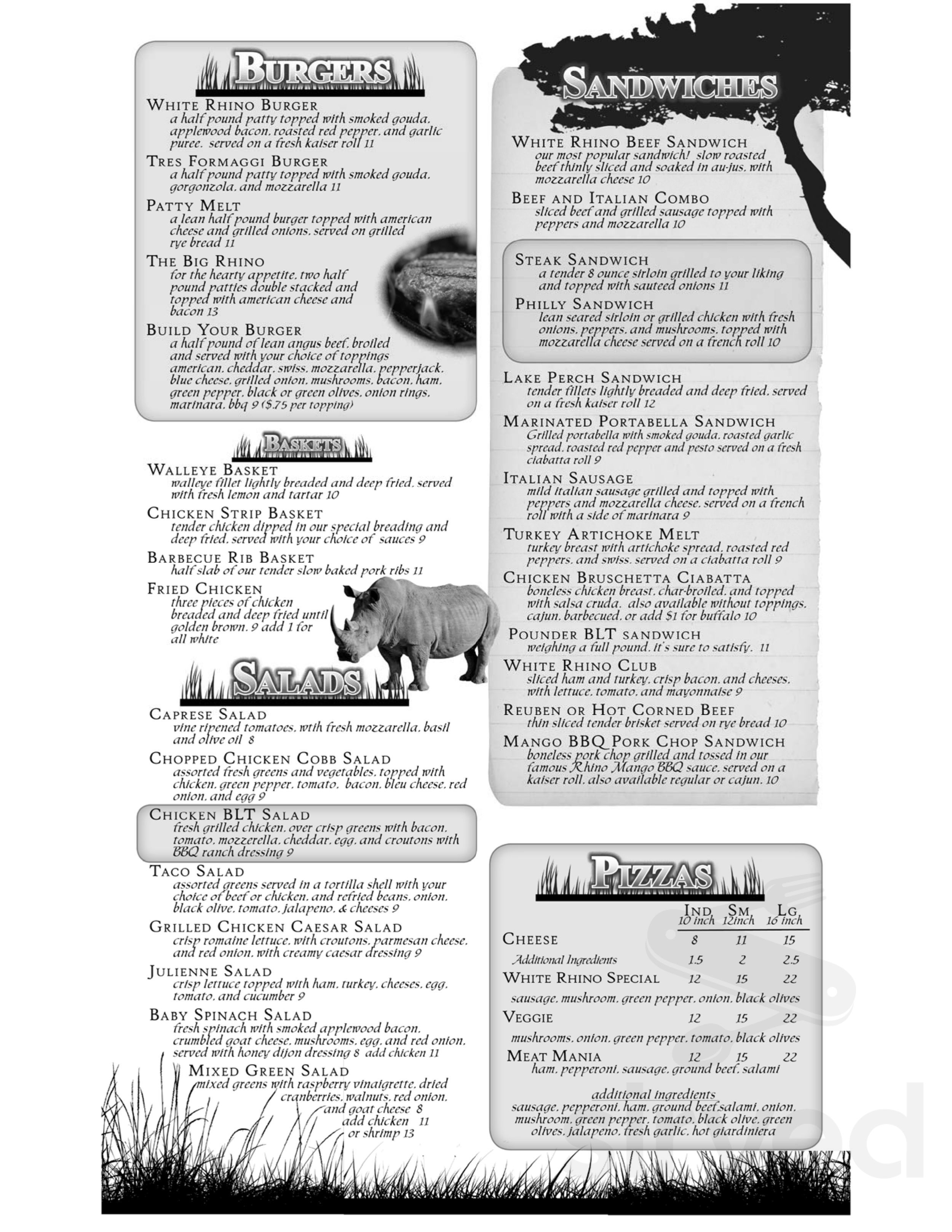 White Rhino Bar & Grill menus in Dyer, Indiana, United States