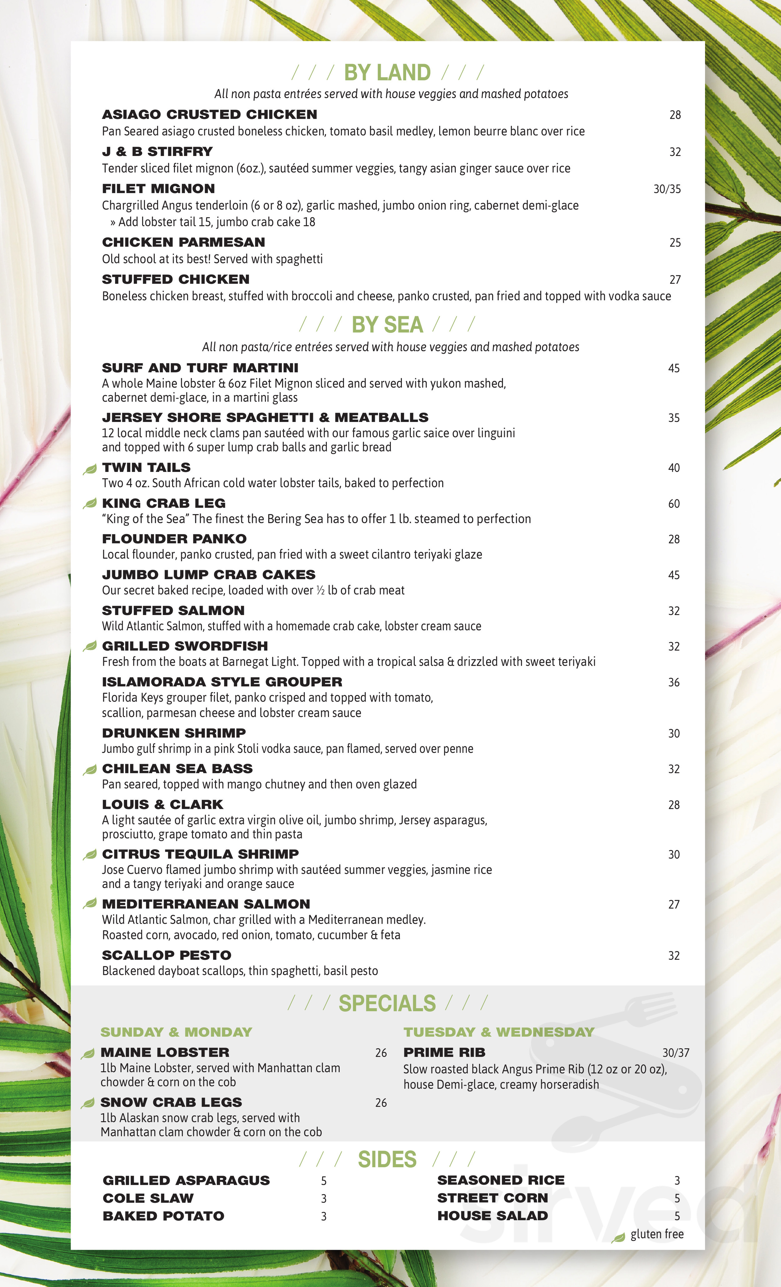 The Palm Tree menu in Beach Haven, New Jersey, USA