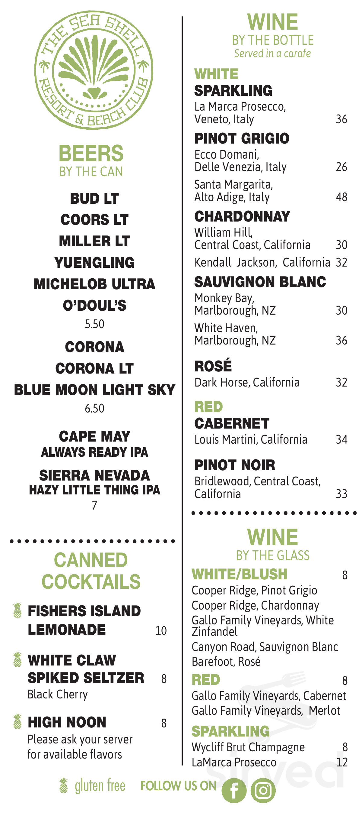 The Palm Tree menu in Beach Haven, New Jersey, USA