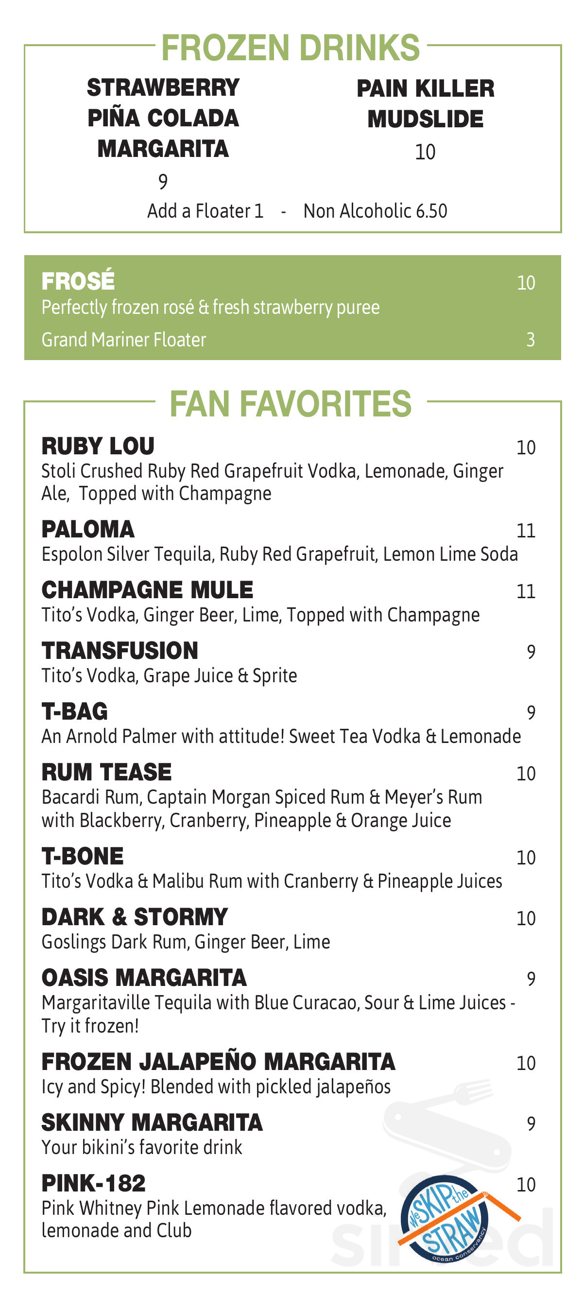 The Palm Tree menu in Beach Haven, New Jersey, USA