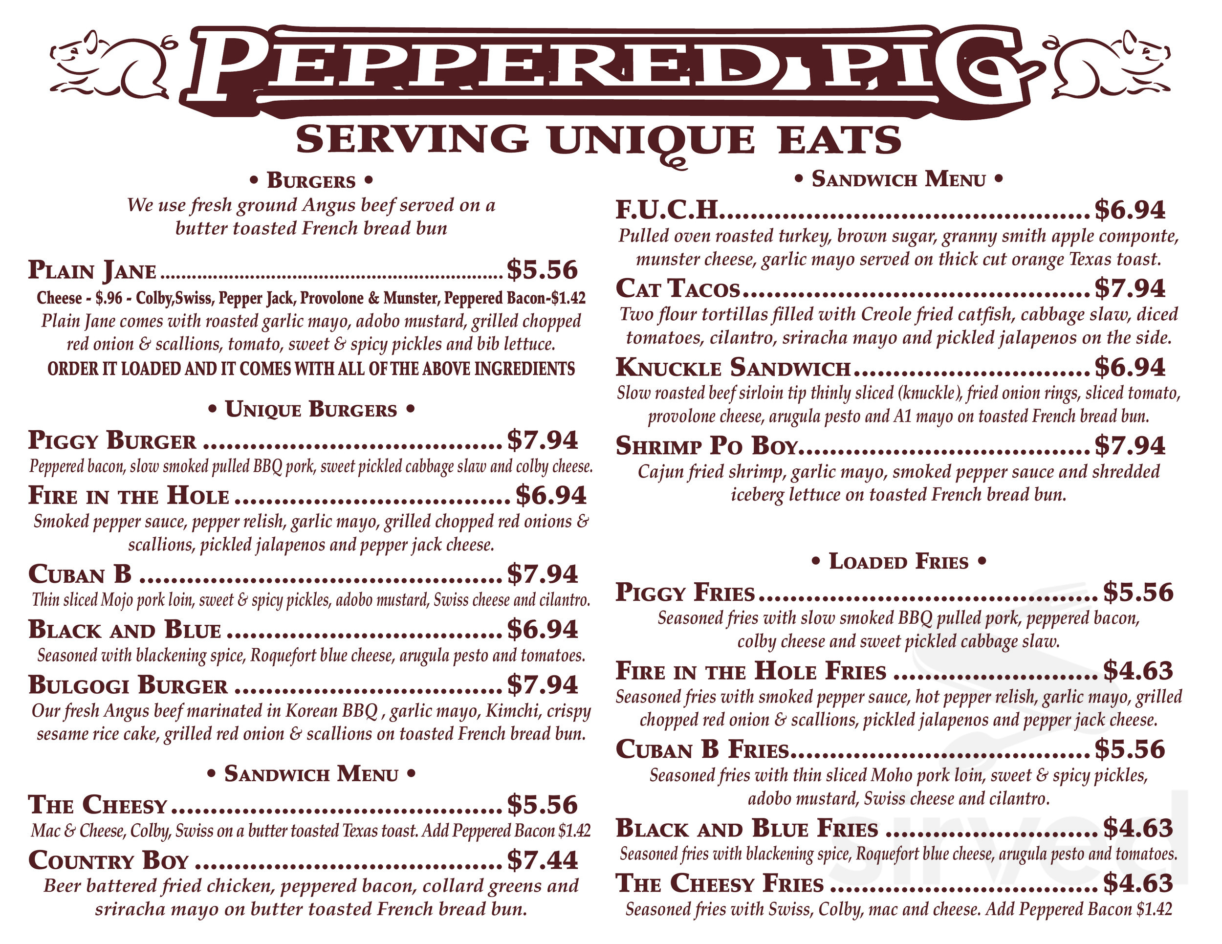 Peppered Pig menus in Huntsville, Alabama, United States