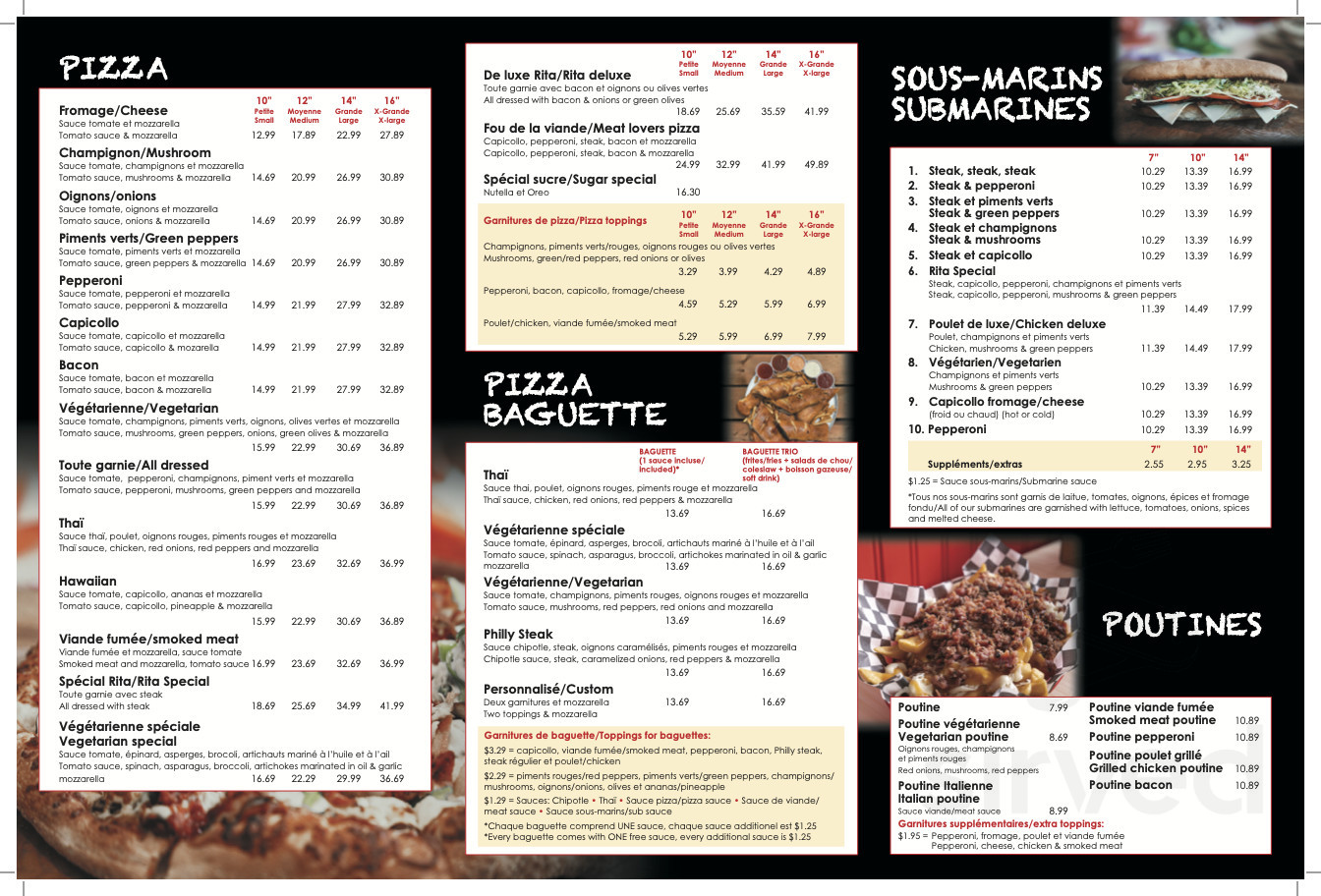 Pizzeria Casa Rita menus in Beaconsfield, Quebec, Canada