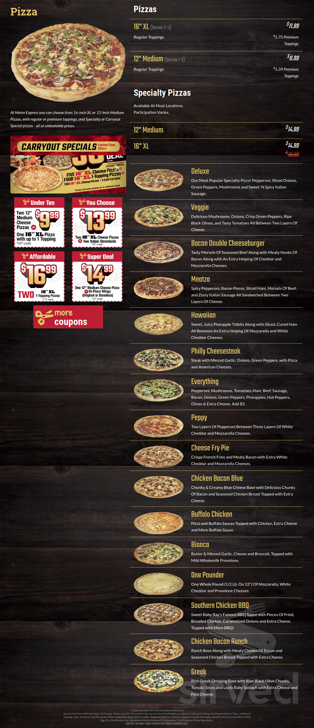 Metro Express menu in Lancaster, Pennsylvania