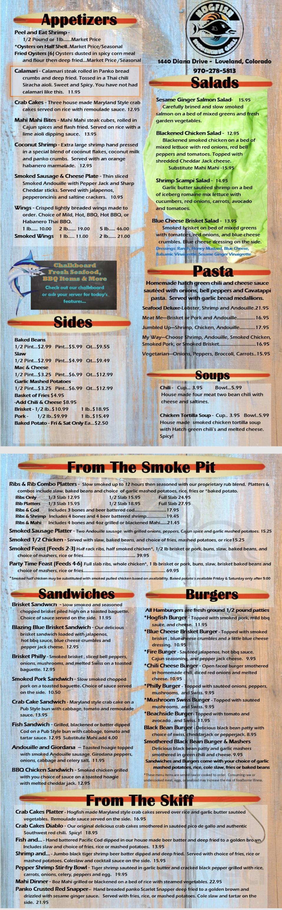 Hogfish Seafood & Smokehouse menu in Loveland, Colorado, USA