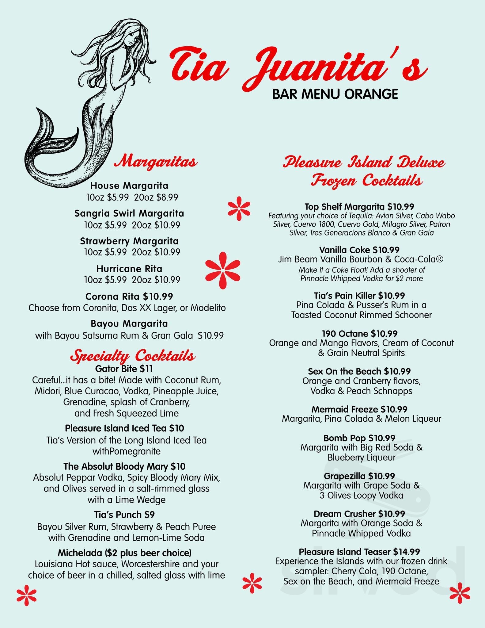 Tia Juanita’s Fish Camp menus in Orange, Texas, United States