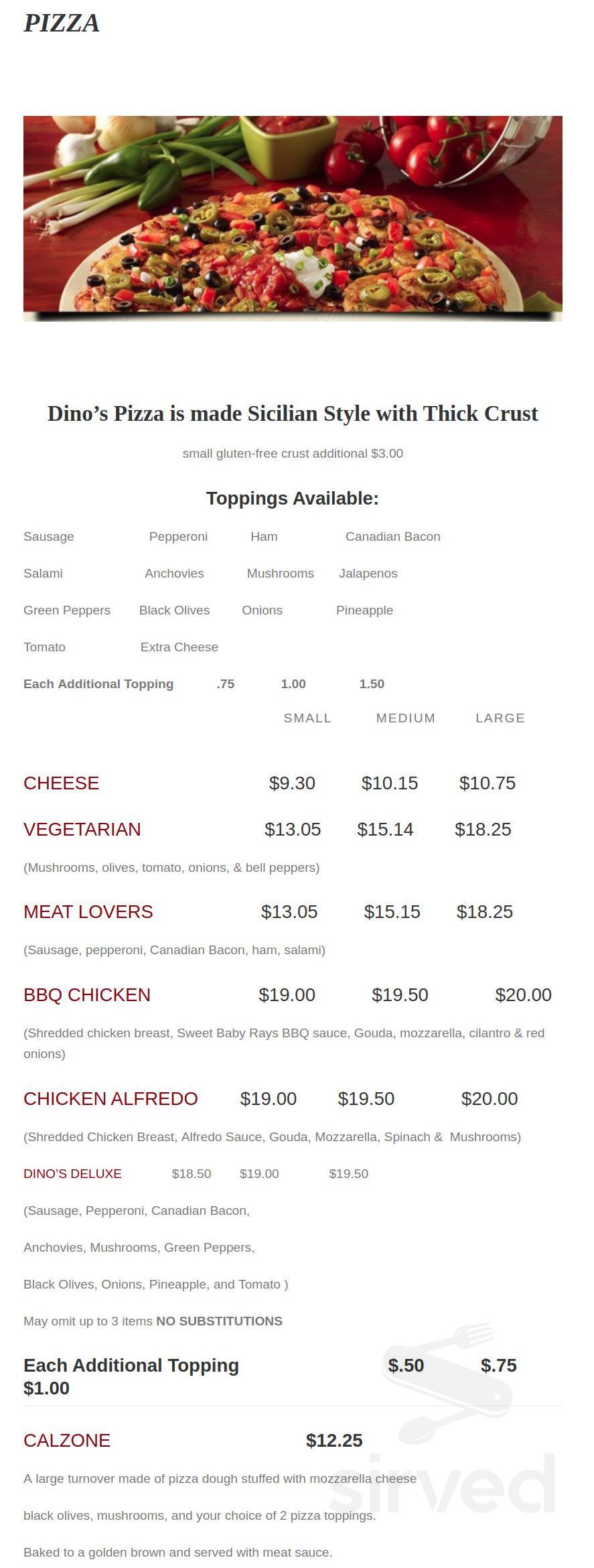 Dino's Italian Restaurant menu in Westminster, California, USA