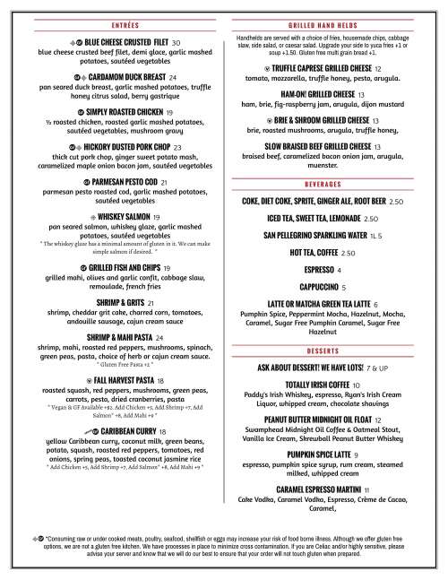 Wallace's at the Greenhouse menu in Homosassa, Florida, USA