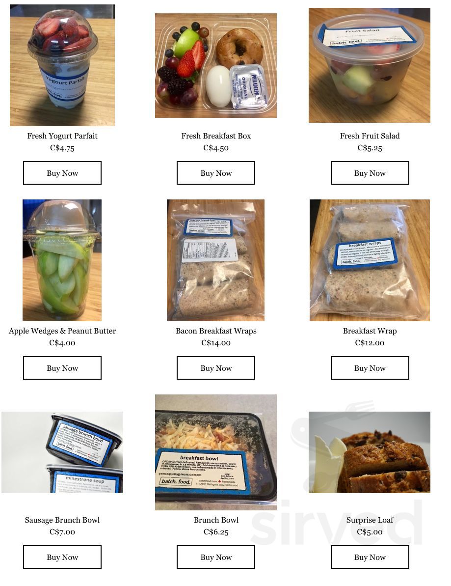 Batch Food breakfast menu in Langley Twp, British Columbia