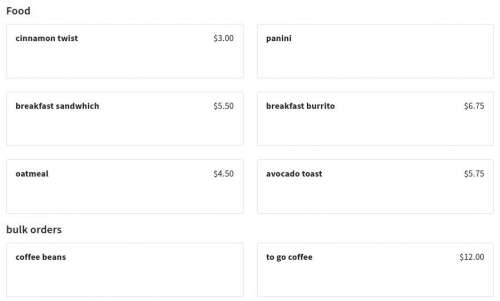 The Wild Bean menu in St Paul, Minnesota, USA