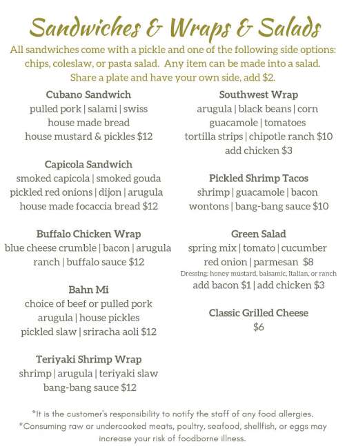 Craft and Draft Irmo menu in Irmo, South Carolina, USA