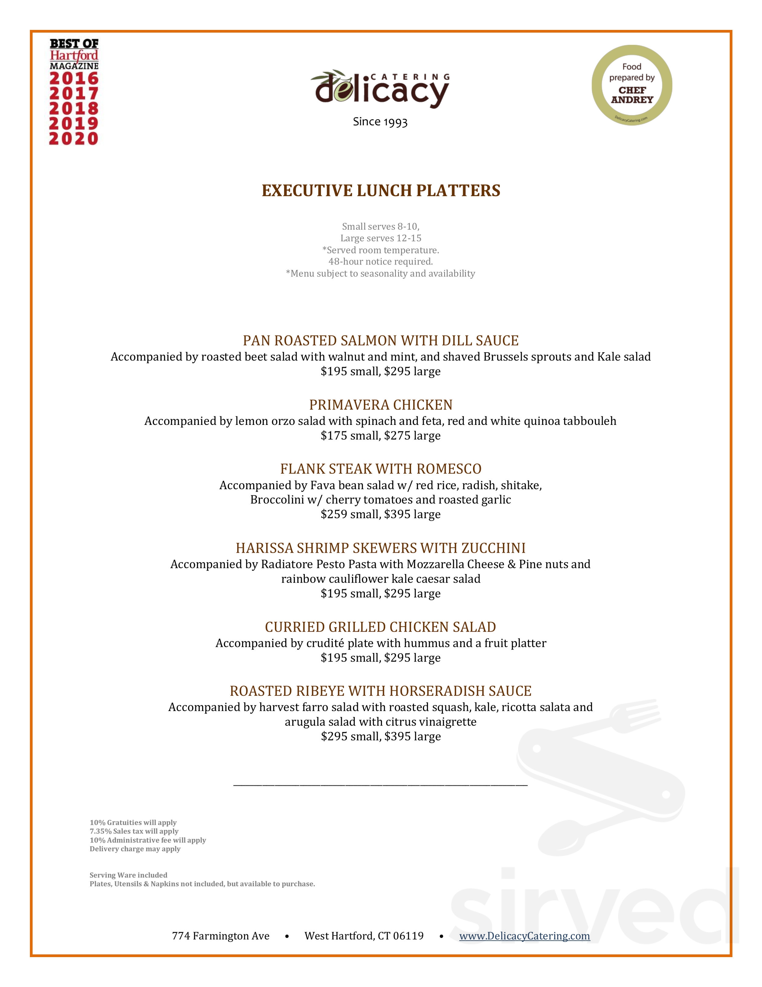 Delicacy Catering menu in West Hartford, Connecticut, USA