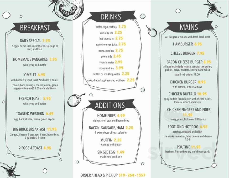 BrickYard Antiques & Repurposed Finds menu in Mount Brydges, Ontario