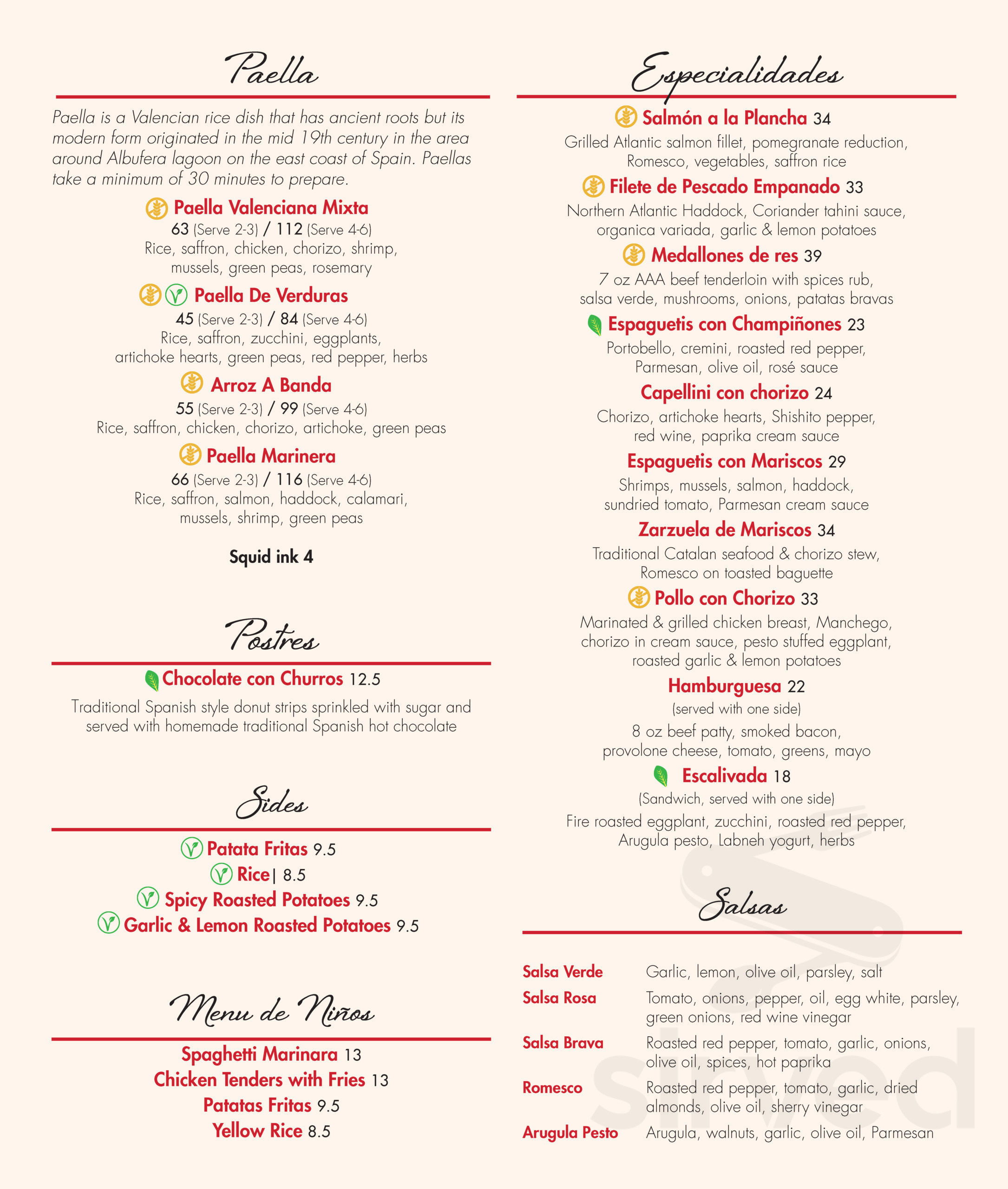 Los Toros Auténtico Español menu in Halifax, Nova Scotia, Canada