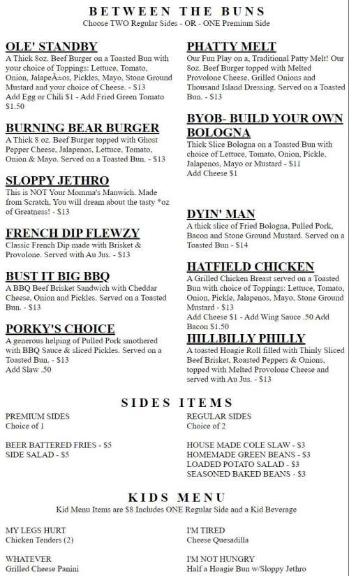 Tom & Earl's Back Alley Grill menu in Gatlinburg, Tennessee, USA