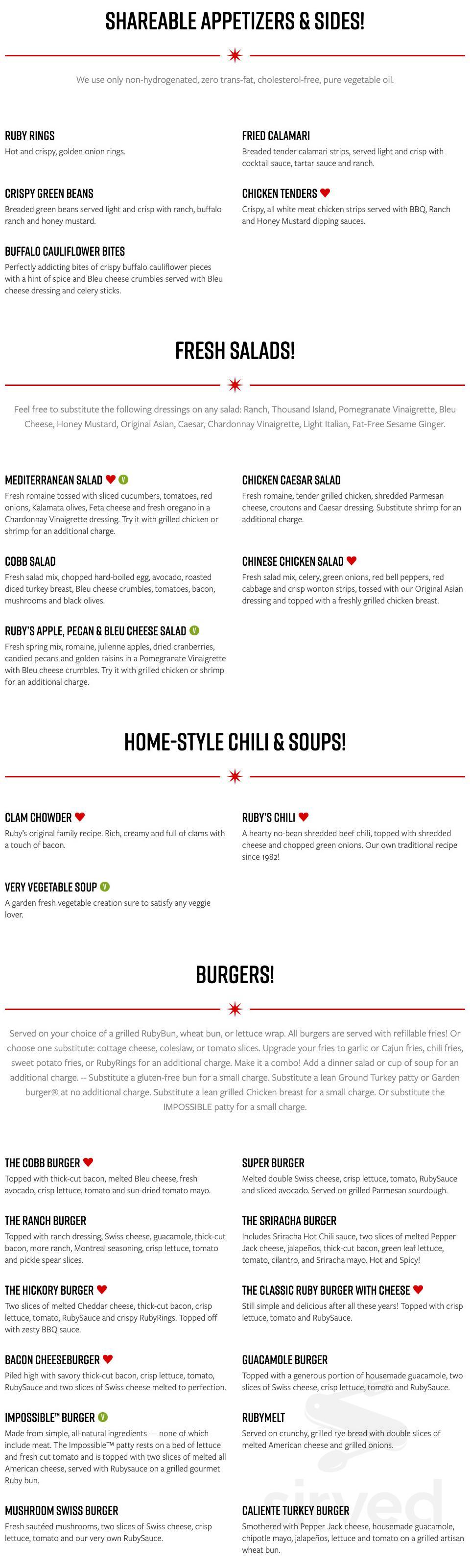 Menu - Ottawa IL's Ruby's | Sirved