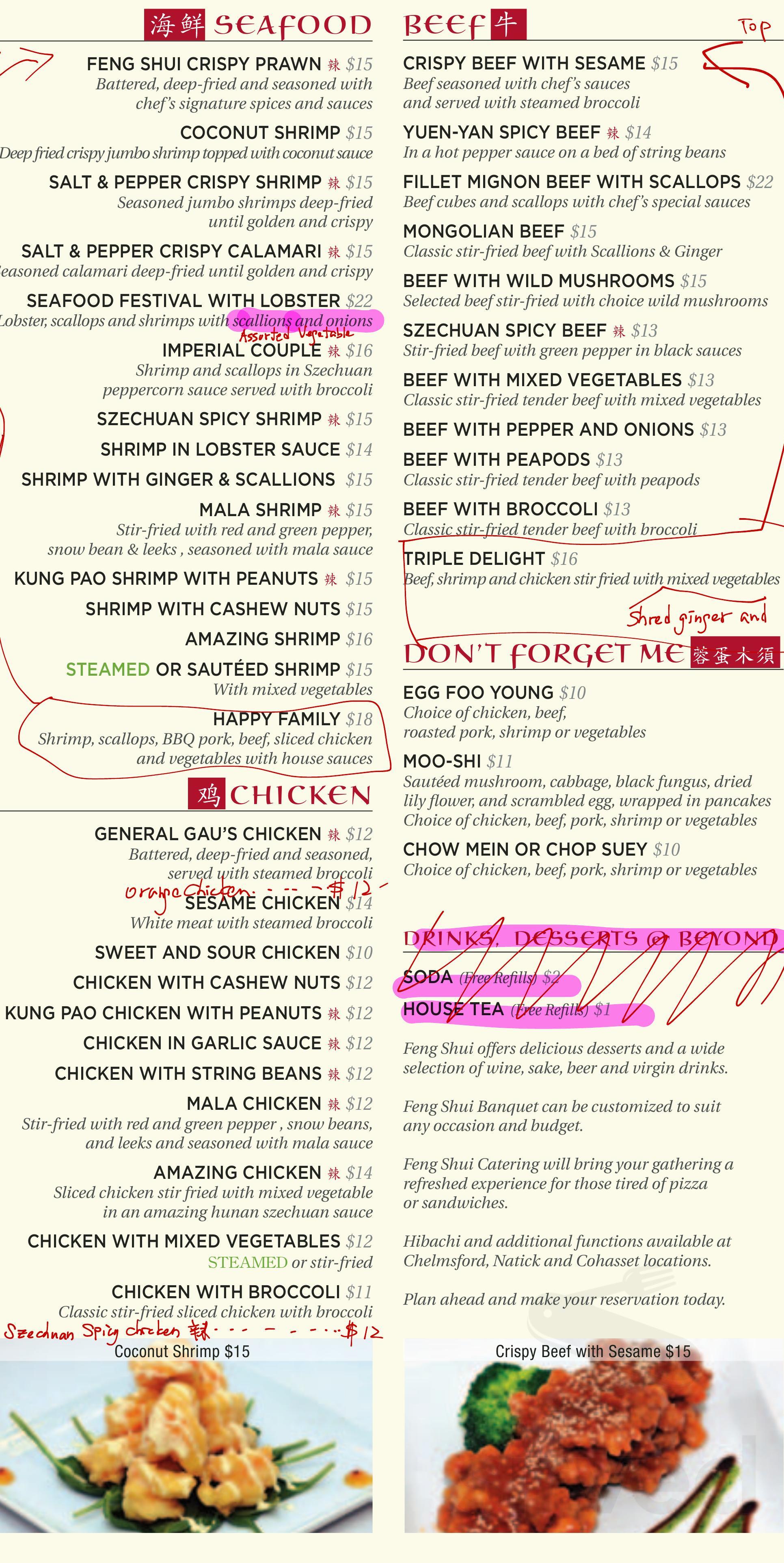 Feng Shui Kitchen menu in Waltham, Massachusetts, USA