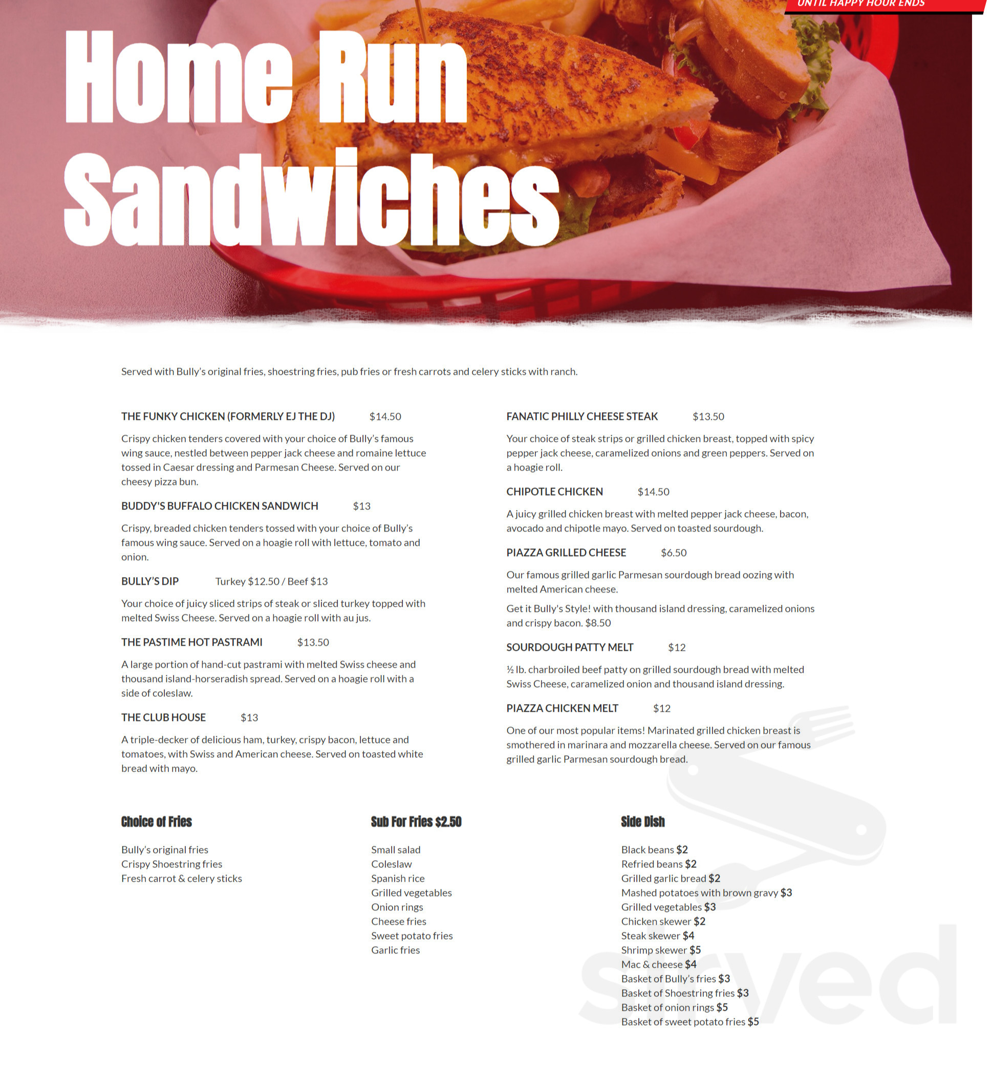 Bully's Reno Menu - Reno NV's Bully's Sports Bar & Grill | Sirved