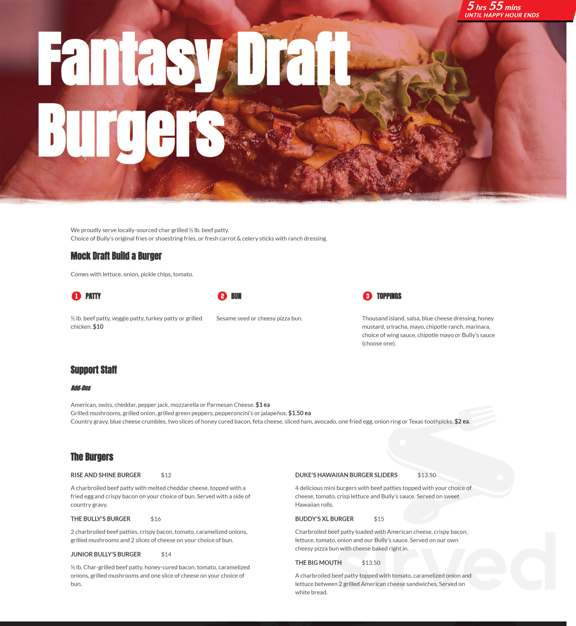 Bully's Reno Menu - Reno NV's Bully's Sports Bar & Grill | Sirved