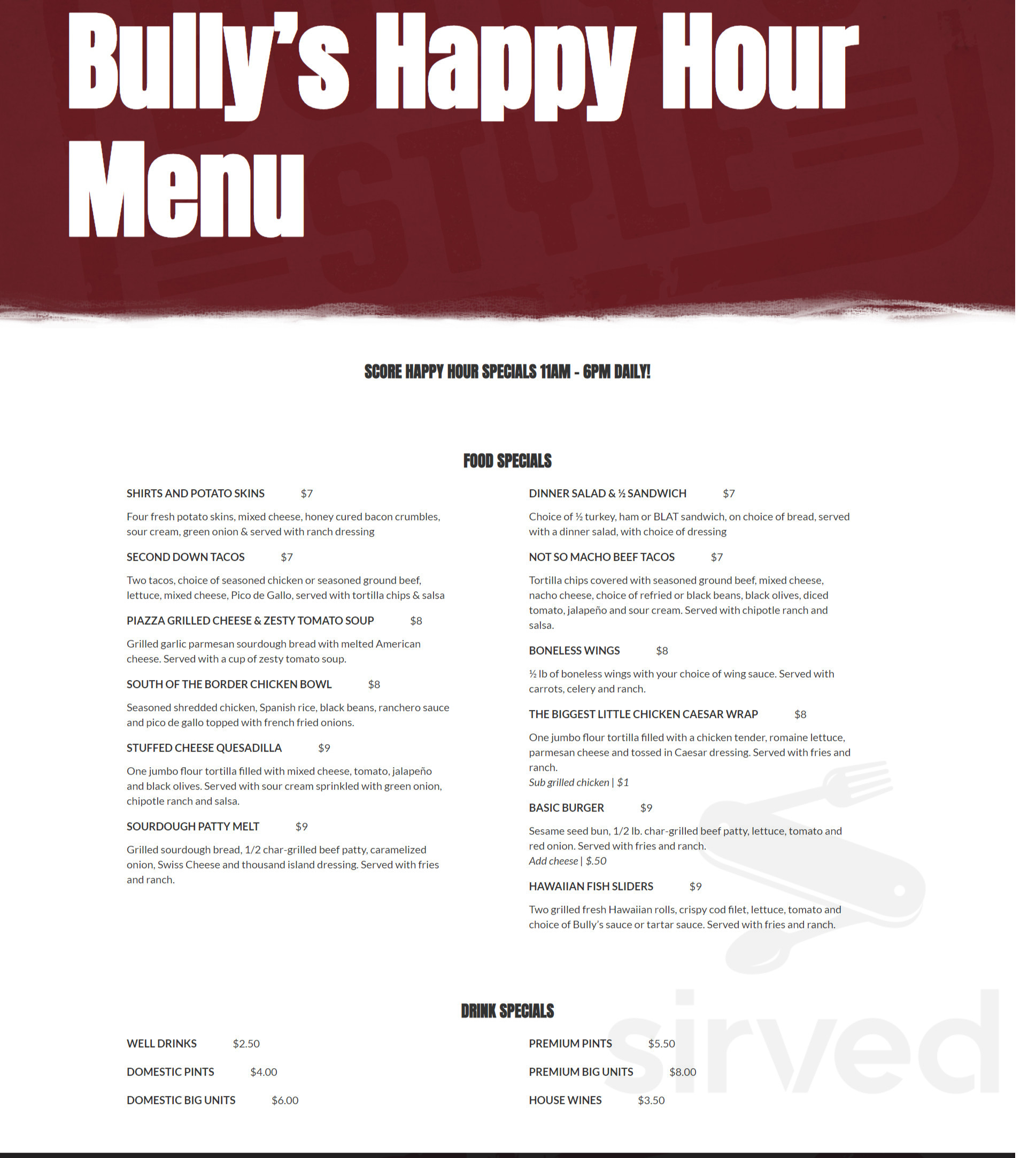 Bully's Reno Bully's Sports Bar & Grill Menu - Reno, Nevada | Sirved