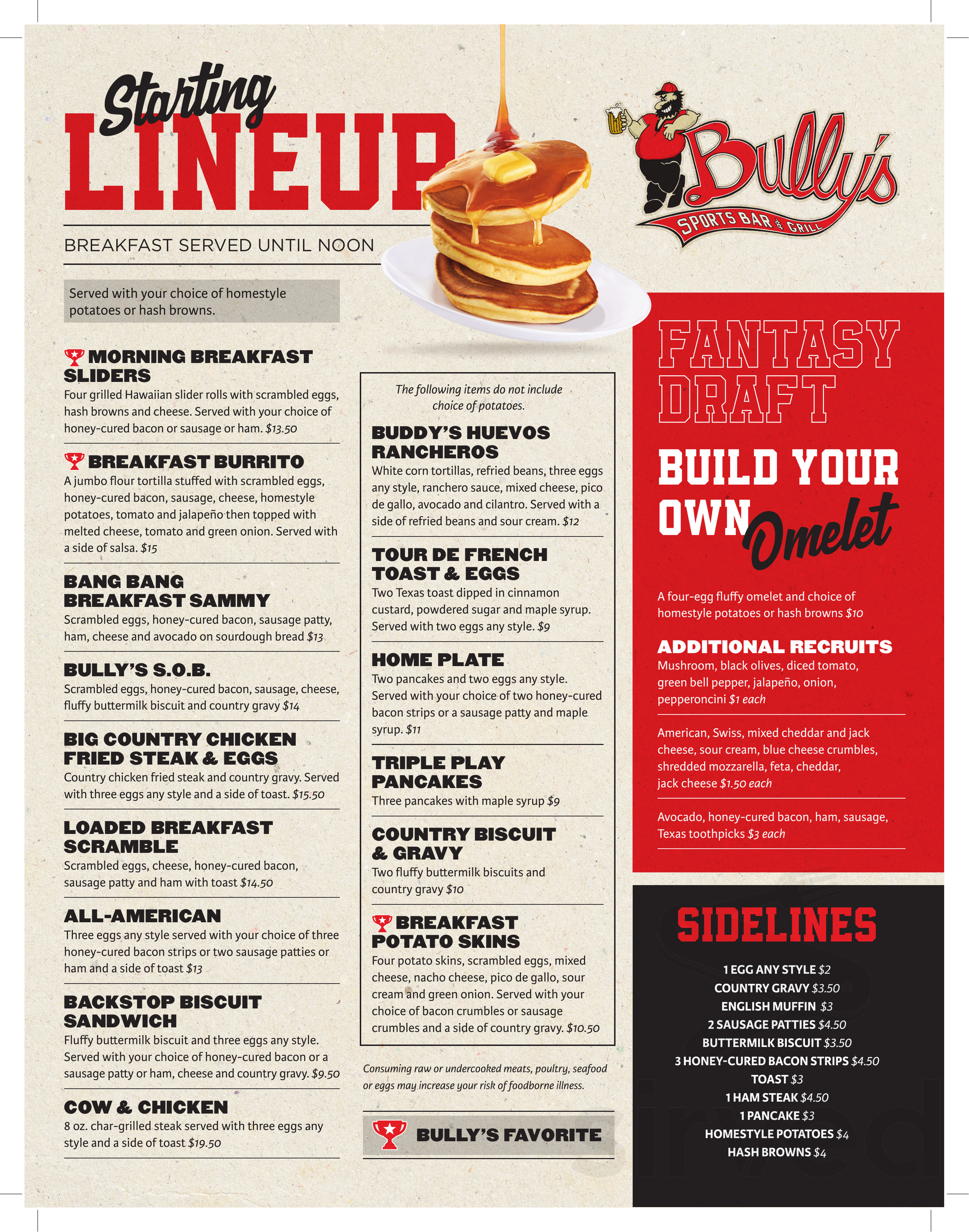 Bully's Reno Menu - Reno NV's Bully's Sports Bar & Grill | Sirved
