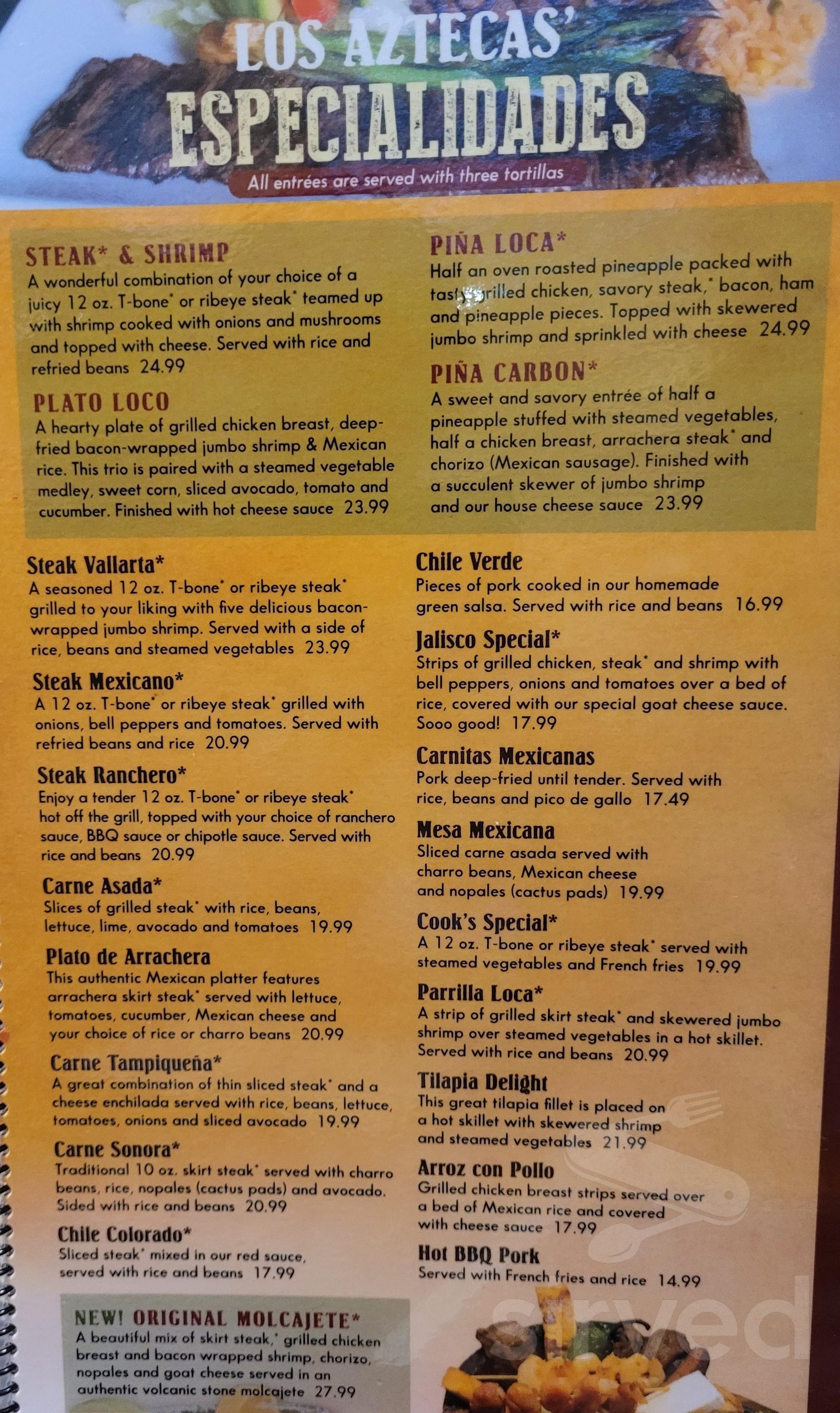 Menu - Battle Creek MI's Los Aztecas Mexican Restaurant and Cantina ...