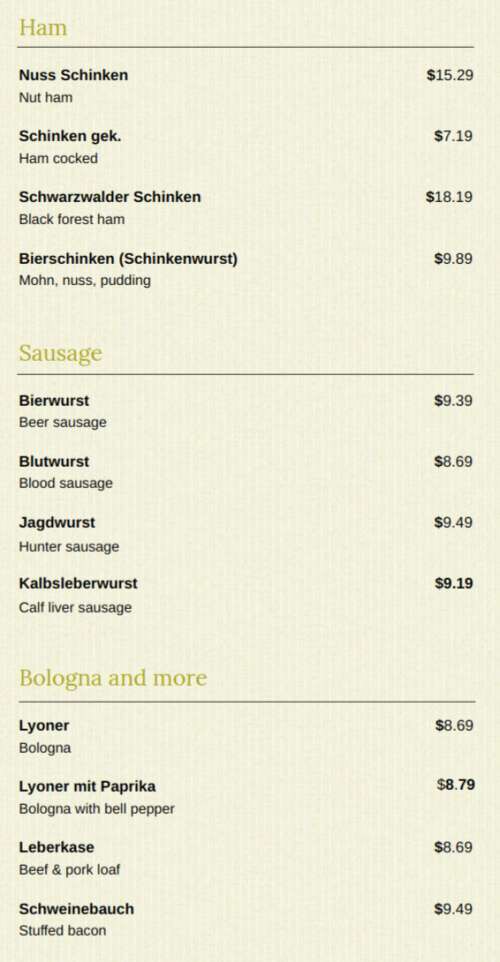 Pfeifer's German Bakery & Deli menu in Harker Heights, Texas, USA