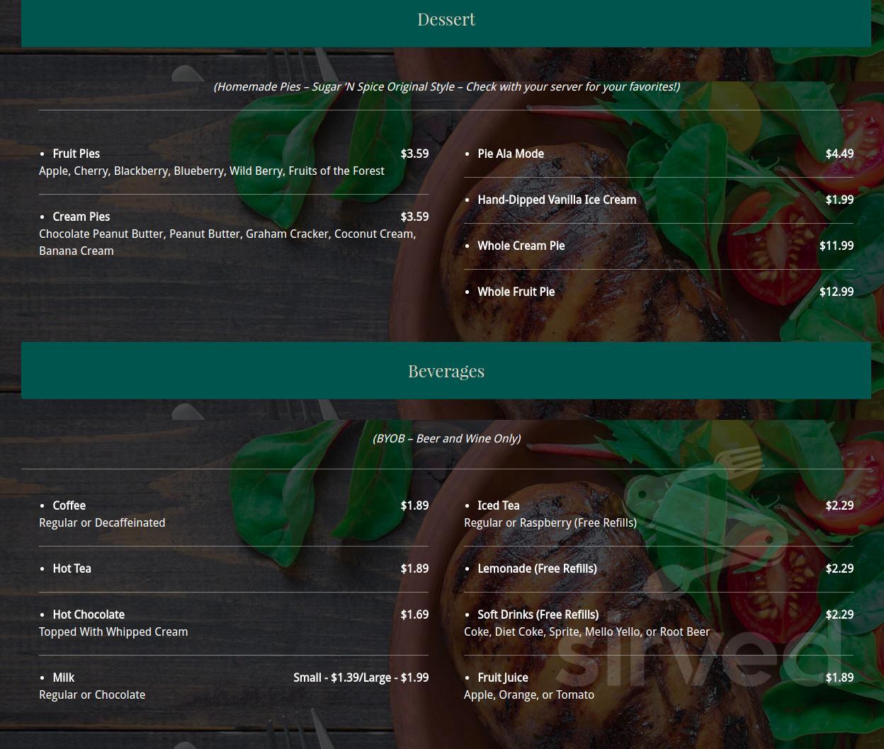 Sugar n spice menu in Waterford, Pennsylvania, USA